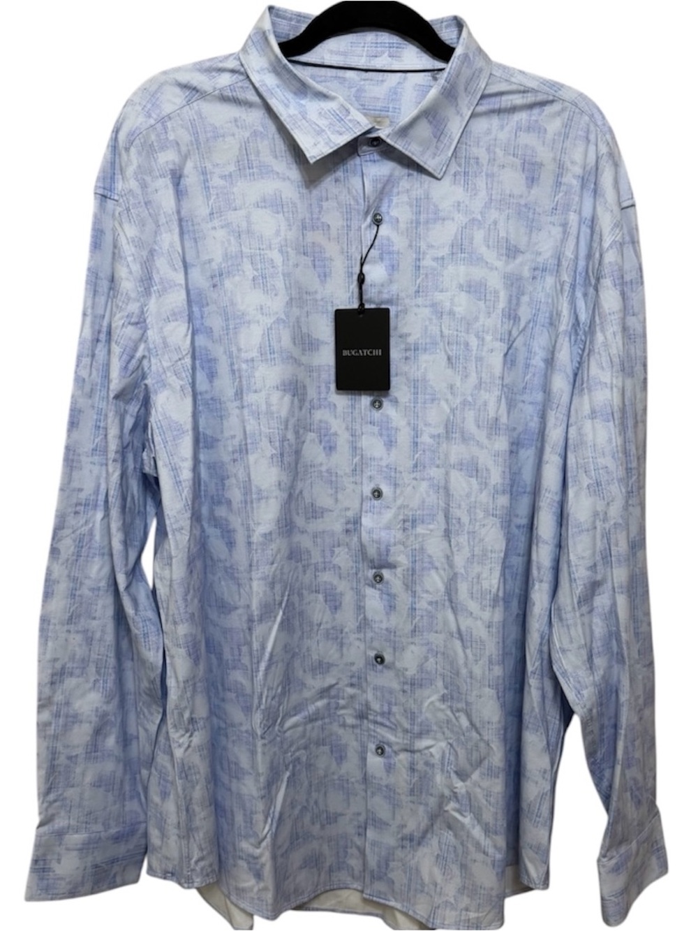 Bugatchi NWT Men’s Light Blue Patterned Button-Up Shirt 8 Way Stretch size 3XL